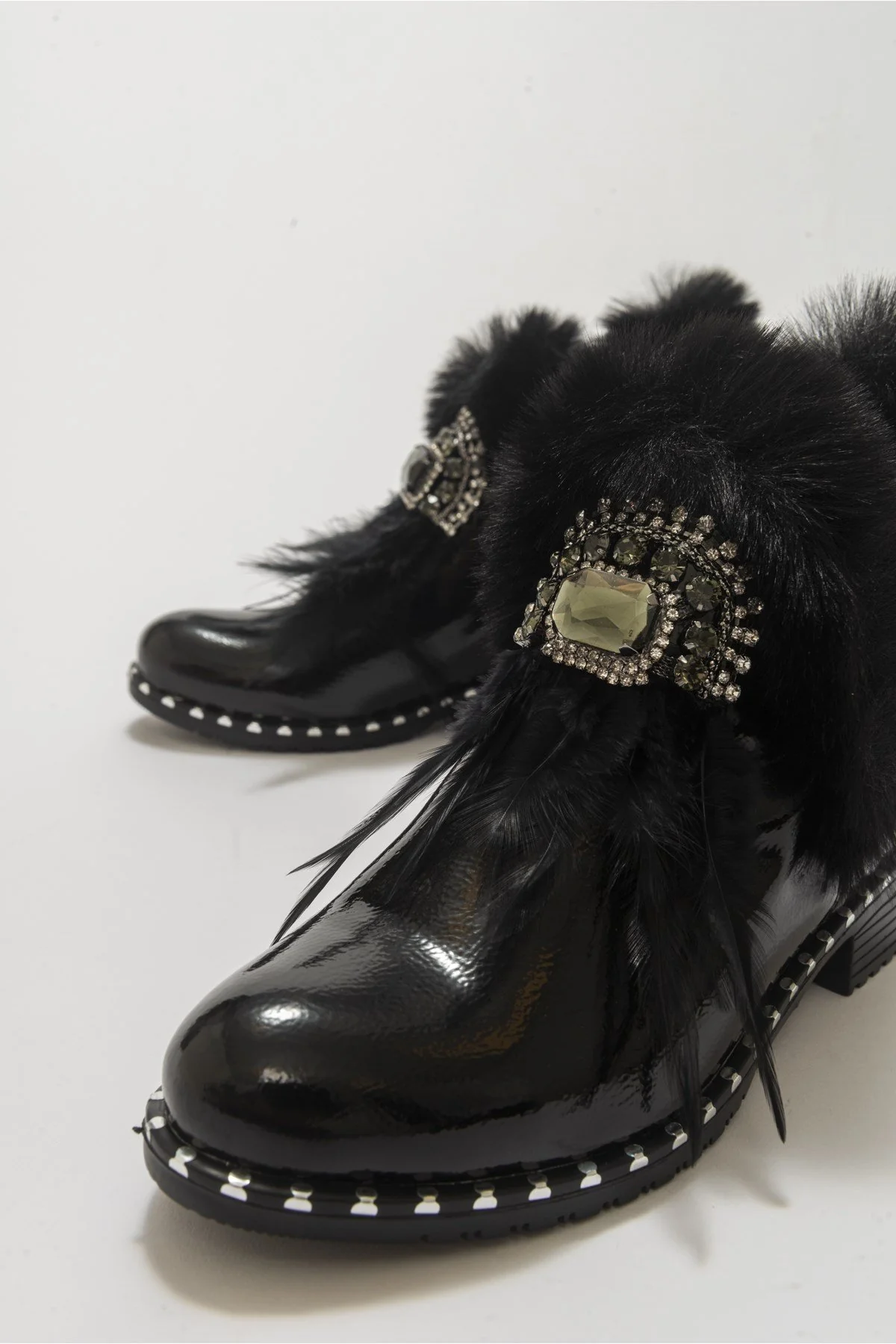 Polina Black Patent Fur Boots (Women) - Image 4