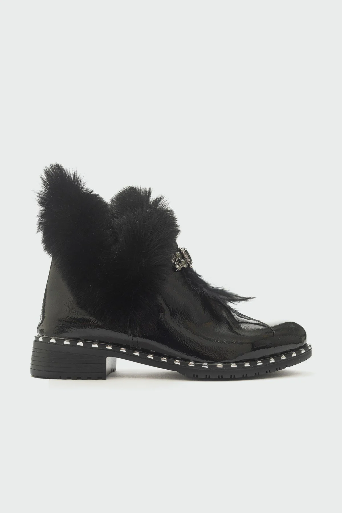 Polina Black Patent Fur Boots (Women) - Image 6