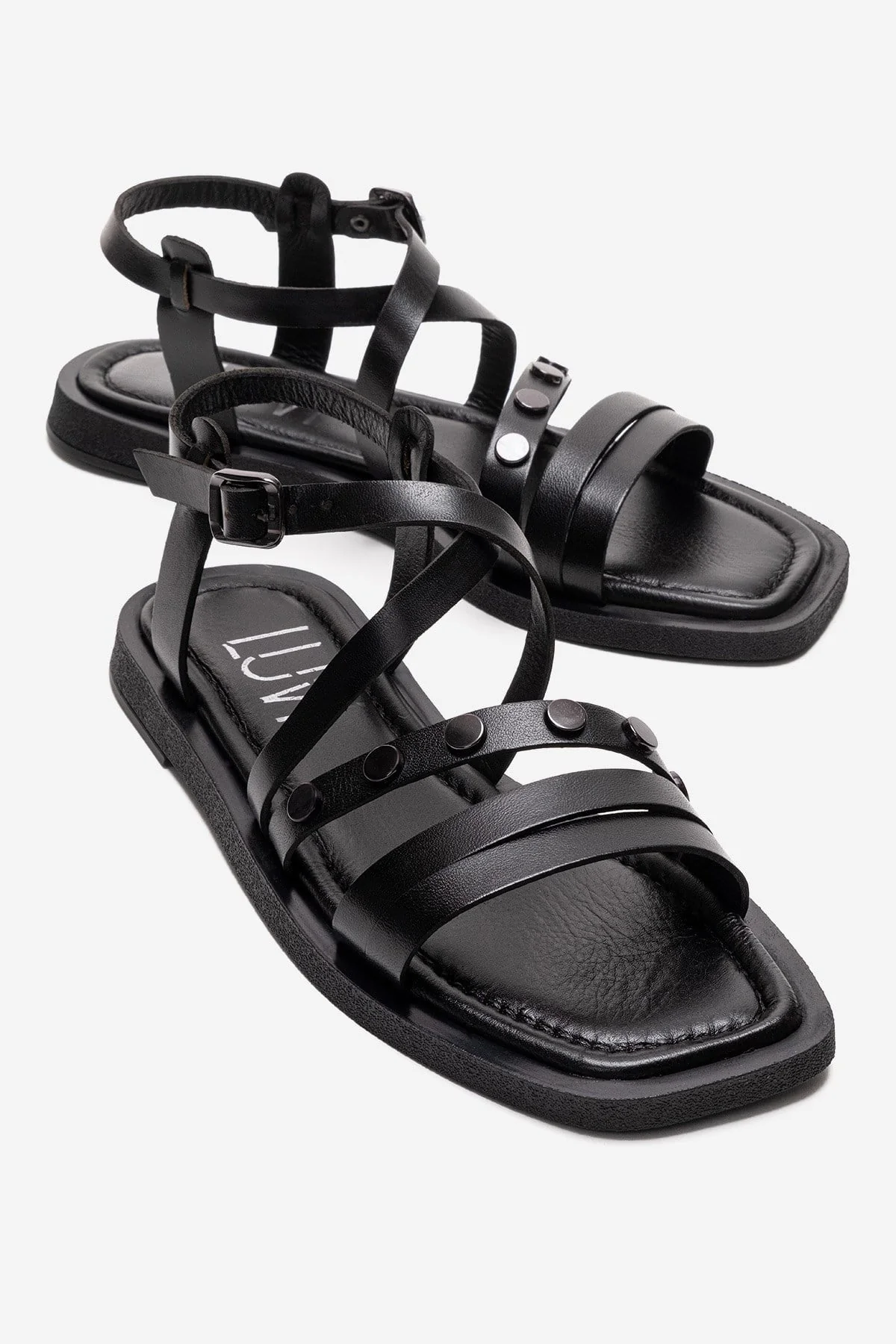 POOLE - Black Genuine Leather Multi-Strap Sandal (Women)