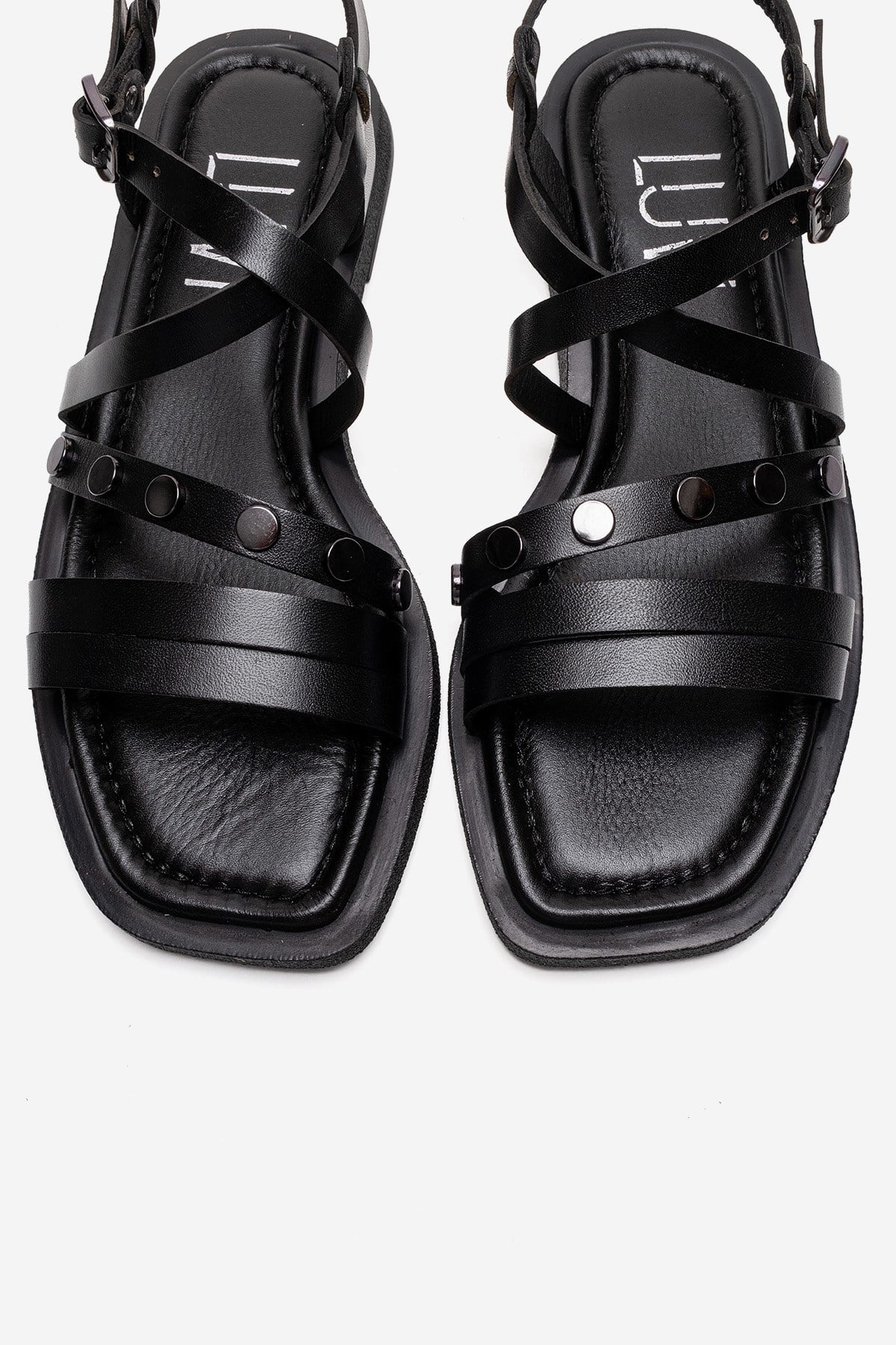 POOLE - Black Genuine Leather Multi-Strap Sandal (Women) - Image 2