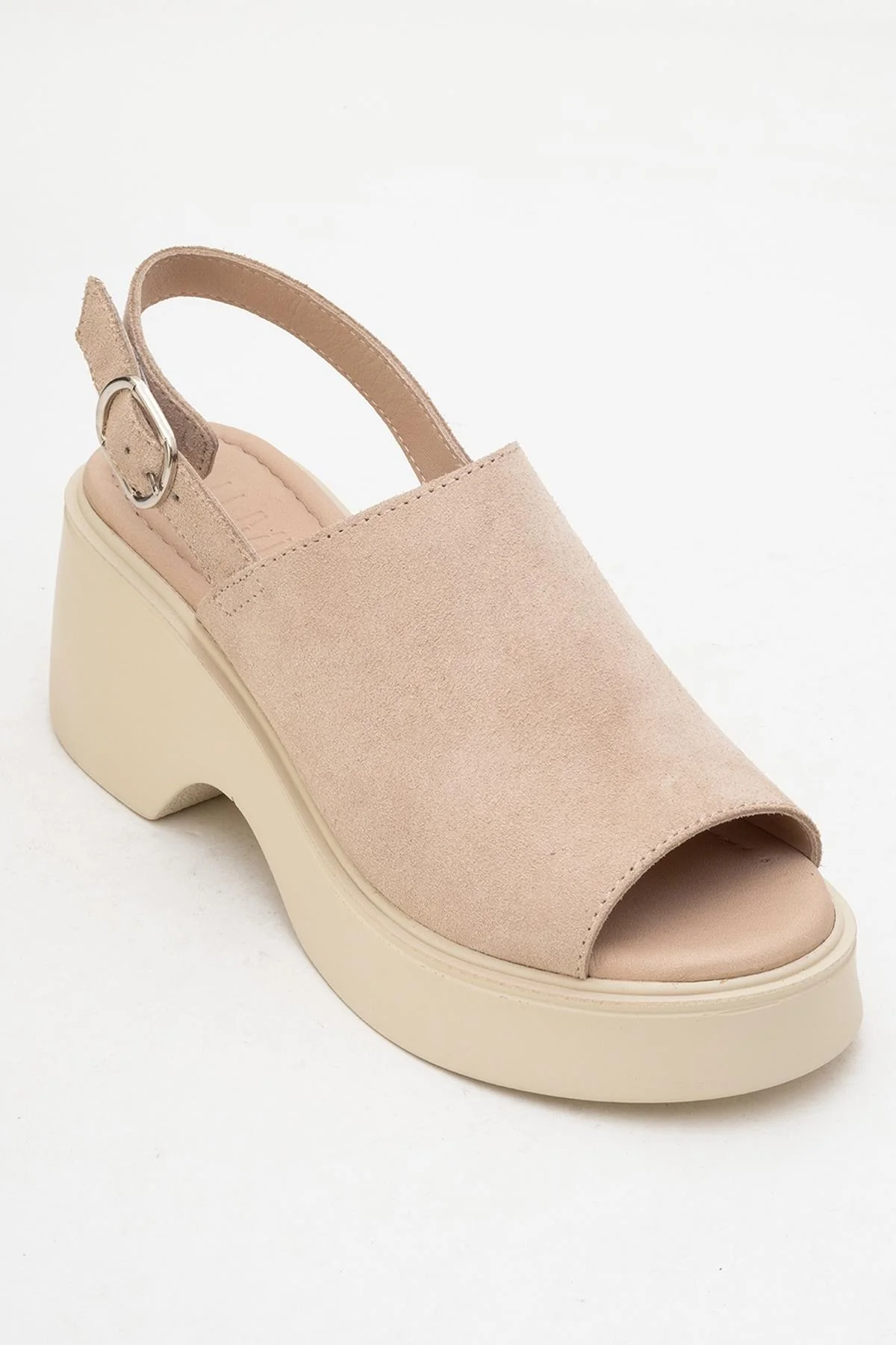 Power - Beige Suede Leather Platform Wedges - Image 3