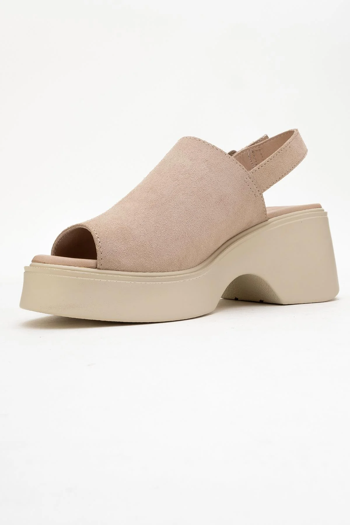 Power - Beige Suede Leather Platform Wedges - Image 4