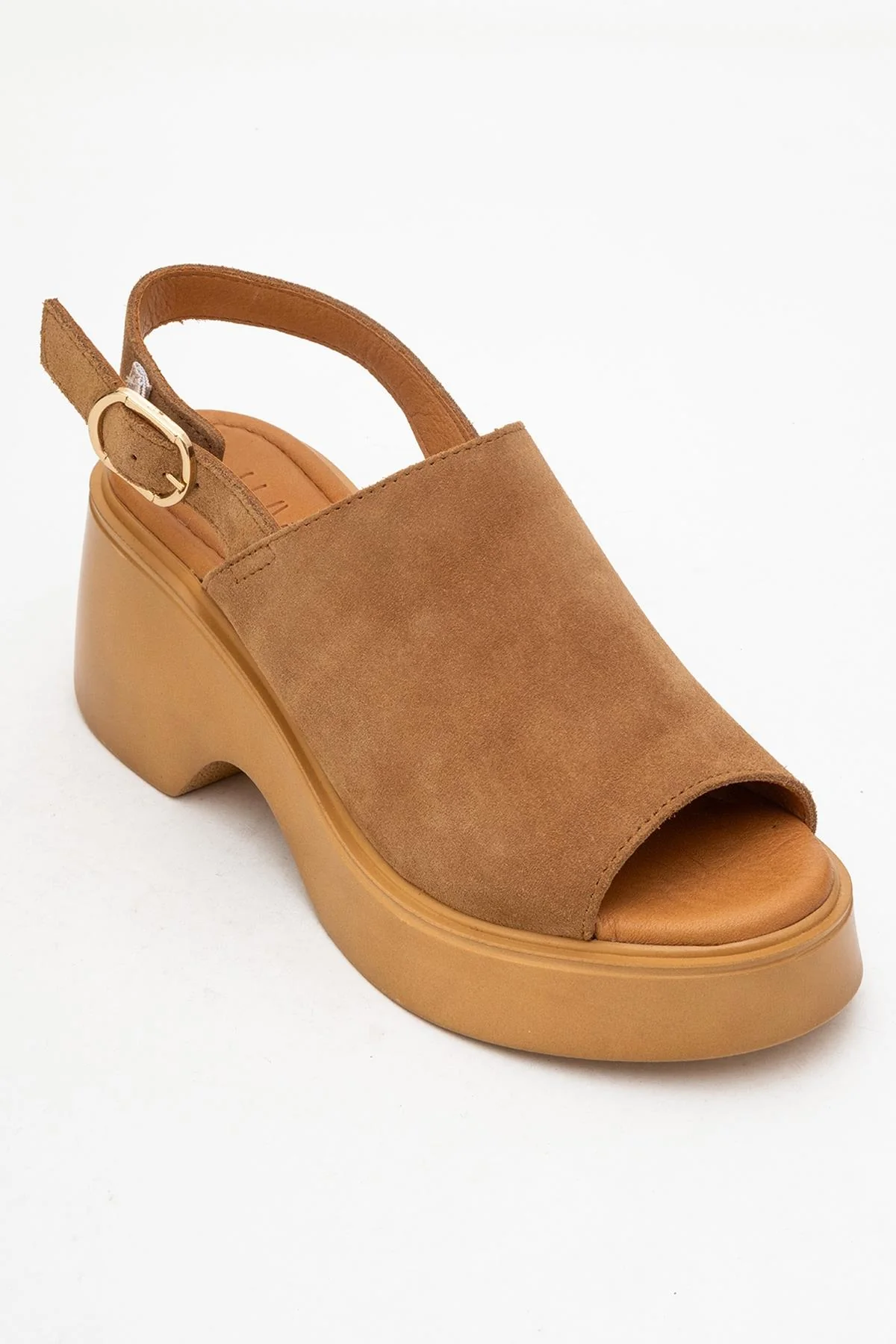 Power - Cognac Suede Leather Platform Wedges (Women) - Image 3