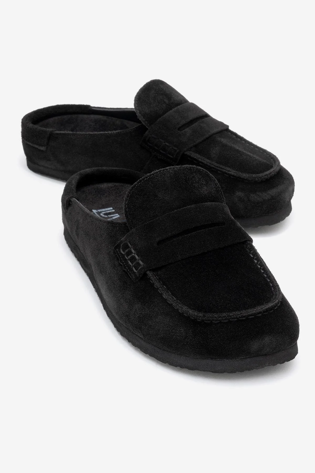 Priva - Black Suede Genuine Leather Slipper (Women)