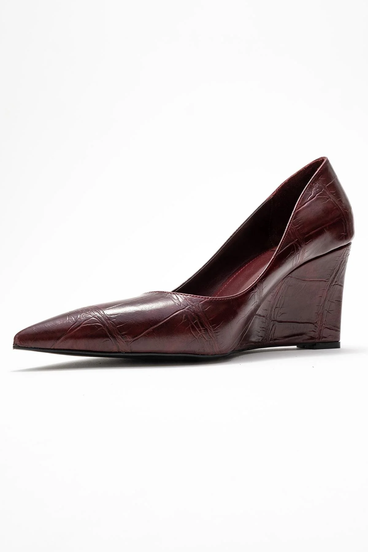 Puera - Burgundy Printed Pointed Toe Wedge Heel Shoe (Women) - Image 4
