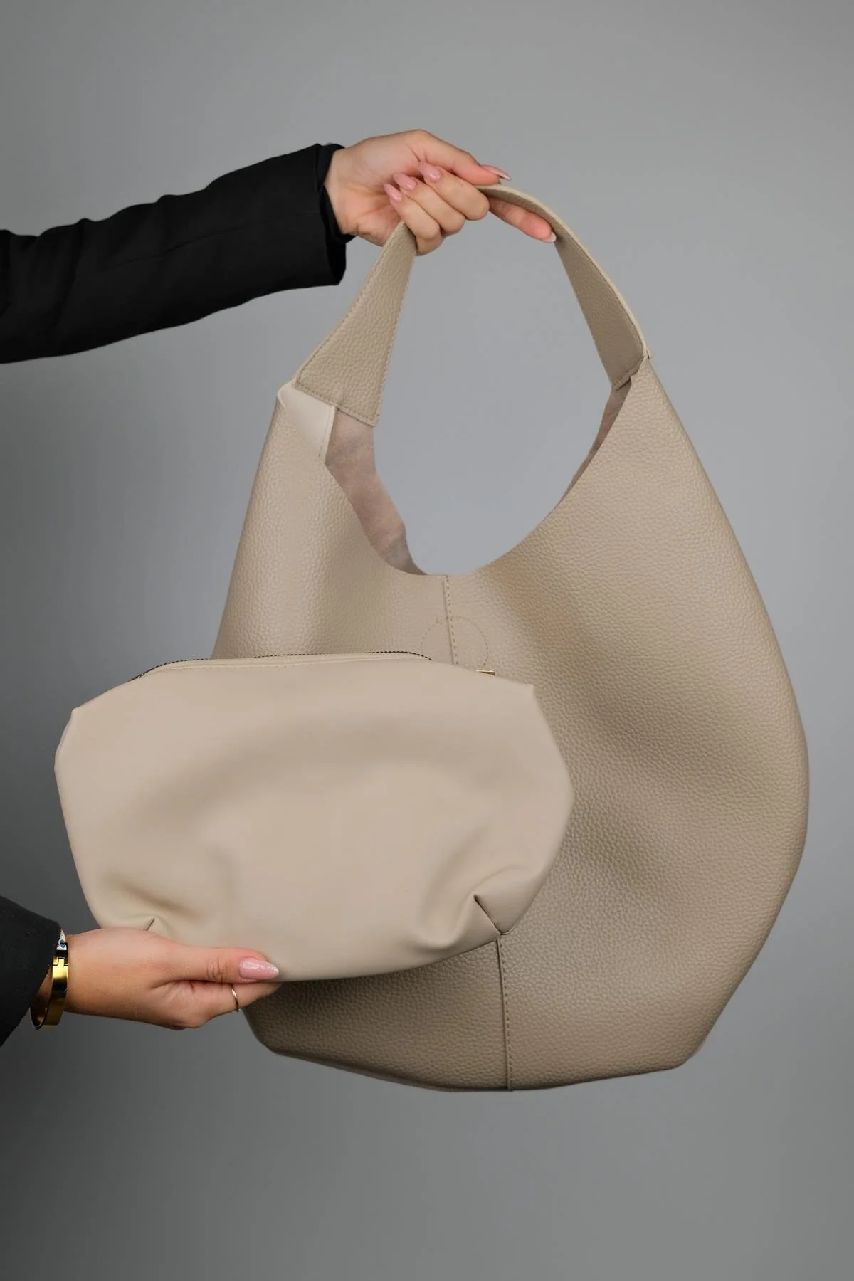 Puja - Beige Genuine Leather Shoulder Bag (Women) - Image 2