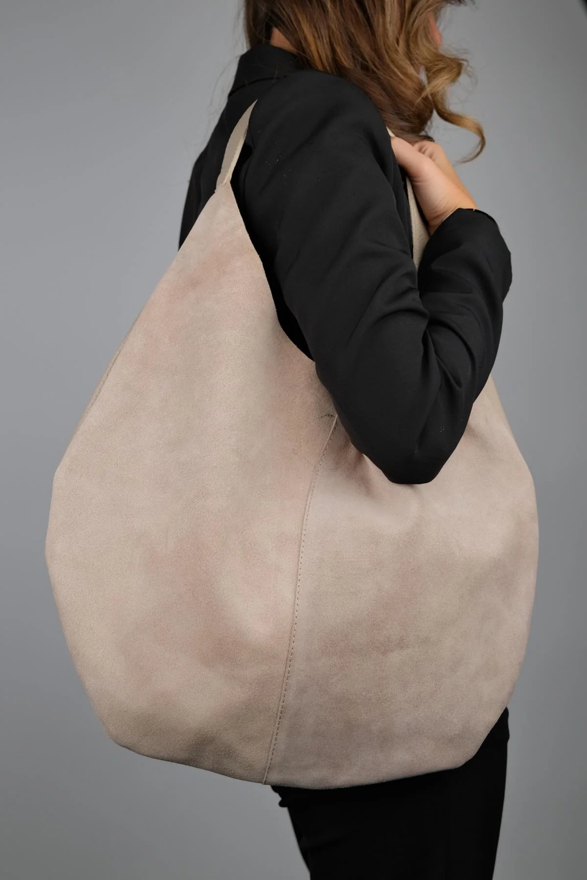 Puja - Beige Genuine Leather Shoulder Bag (Women) - Image 3