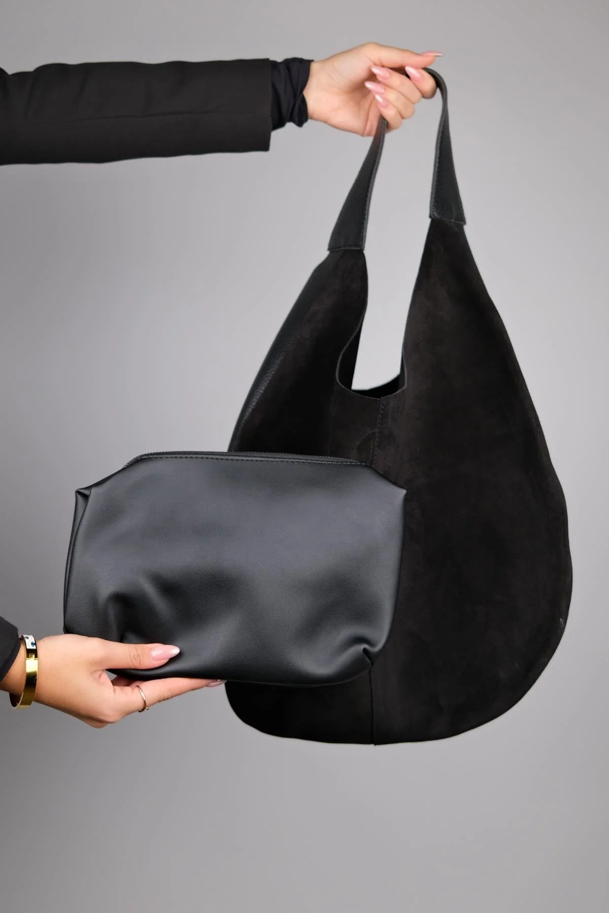 Puja - Black Genuine Leather Shoulder Bag (Women) - Image 2