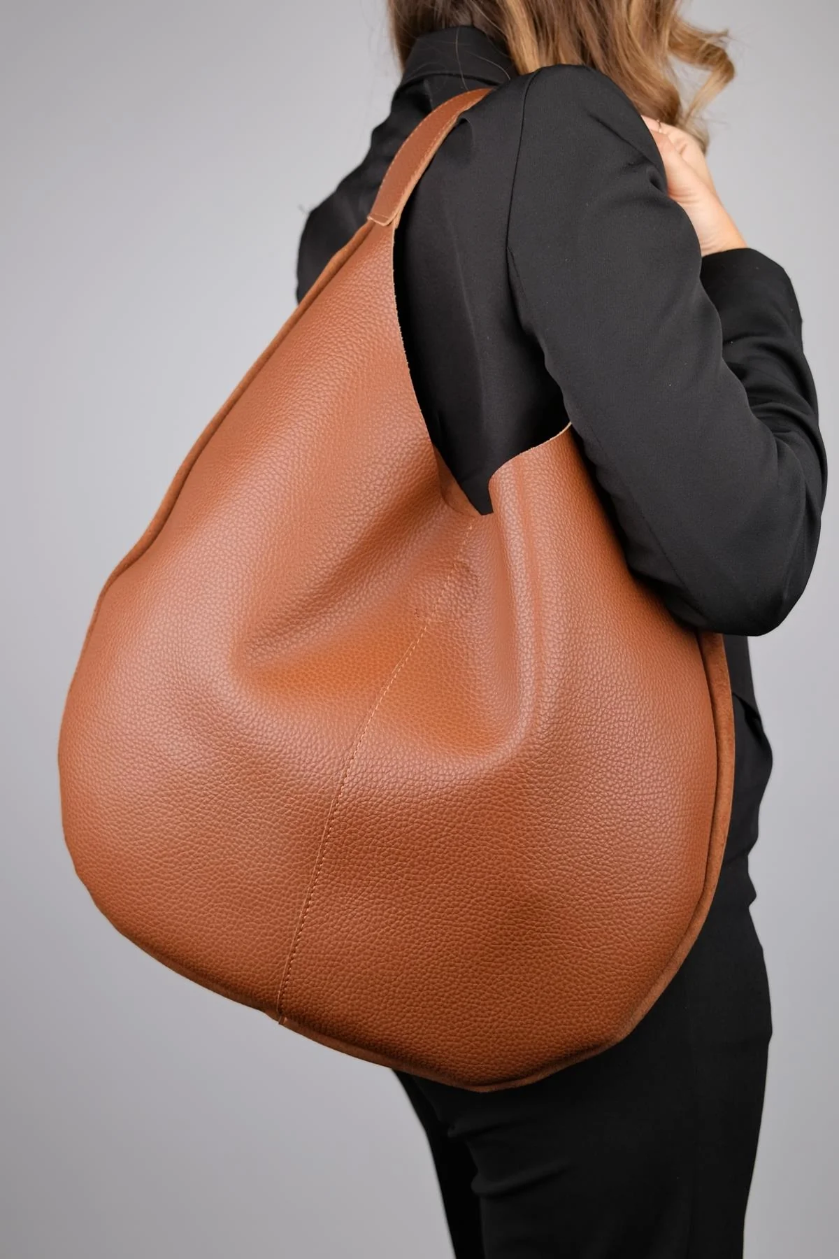 Puja - Cognac Genuine Leather Shoulder Bag (Women) - Image 3