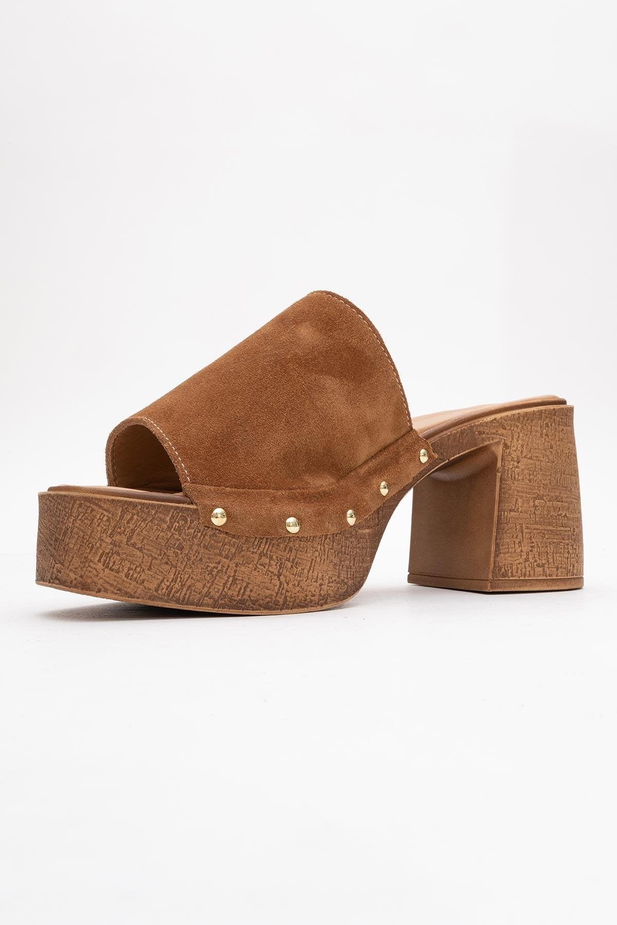 Pull - Cognac Brown Suede Leather Heeled Mules (Women) - Image 4