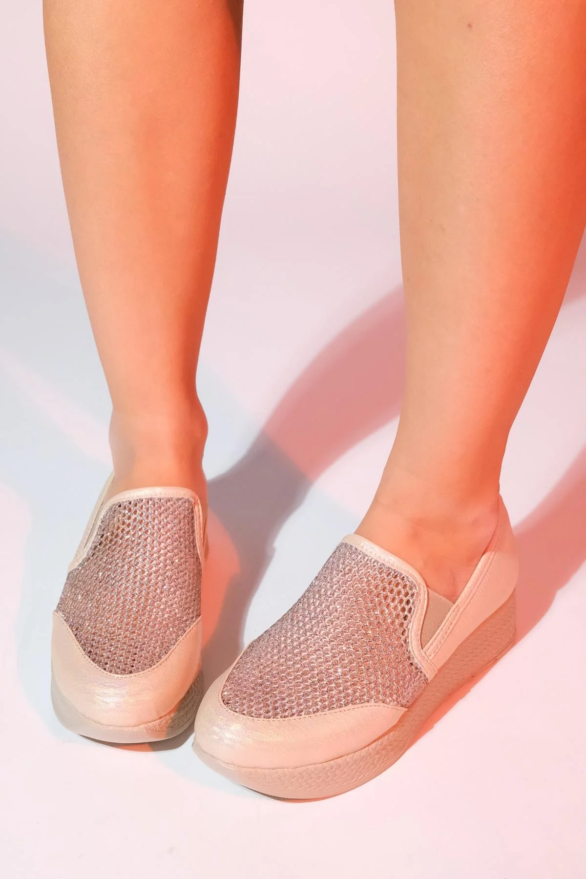 Purcan - Beige Glitter Mesh Chunky Sole Casual Shoe (Women) - Image 4