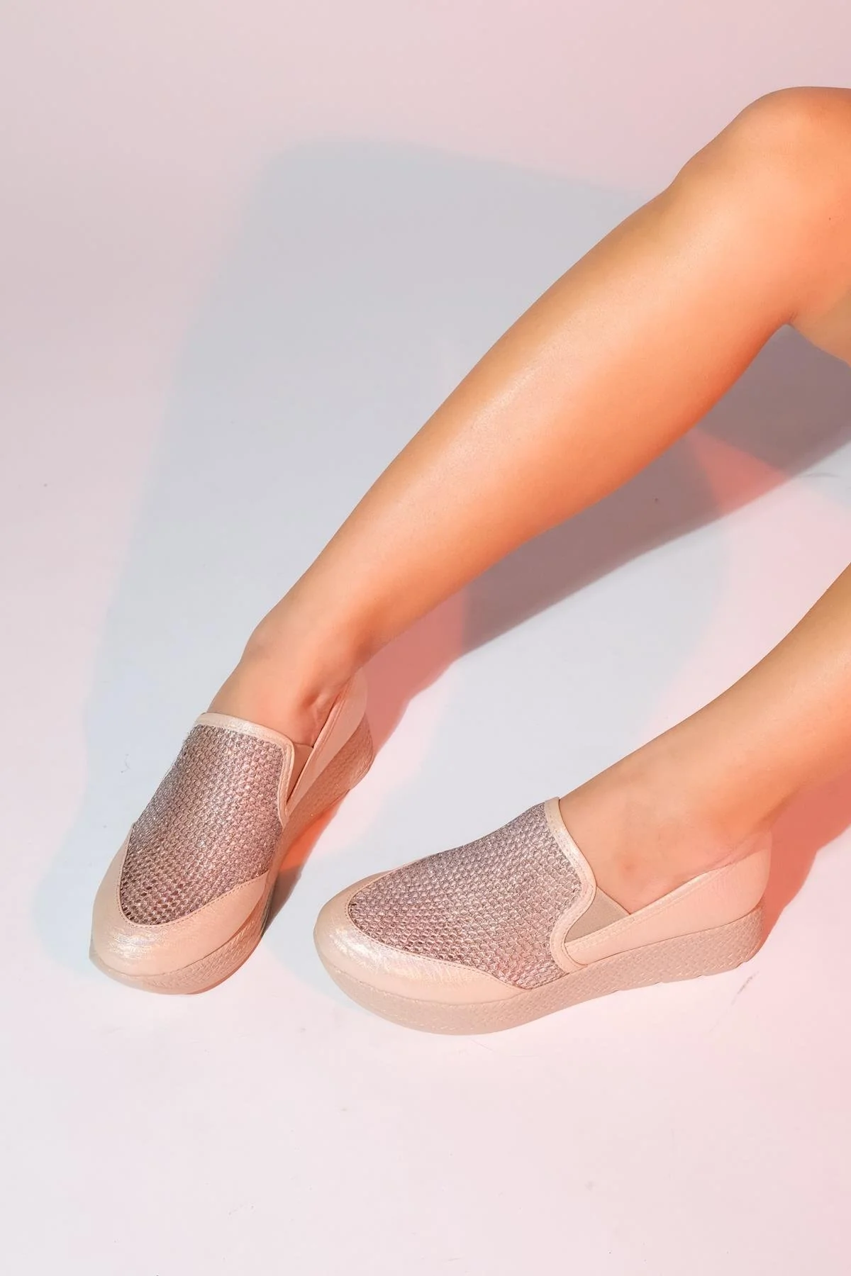 Purcan - Beige Glitter Mesh Chunky Sole Casual Shoe (Women) - Image 5