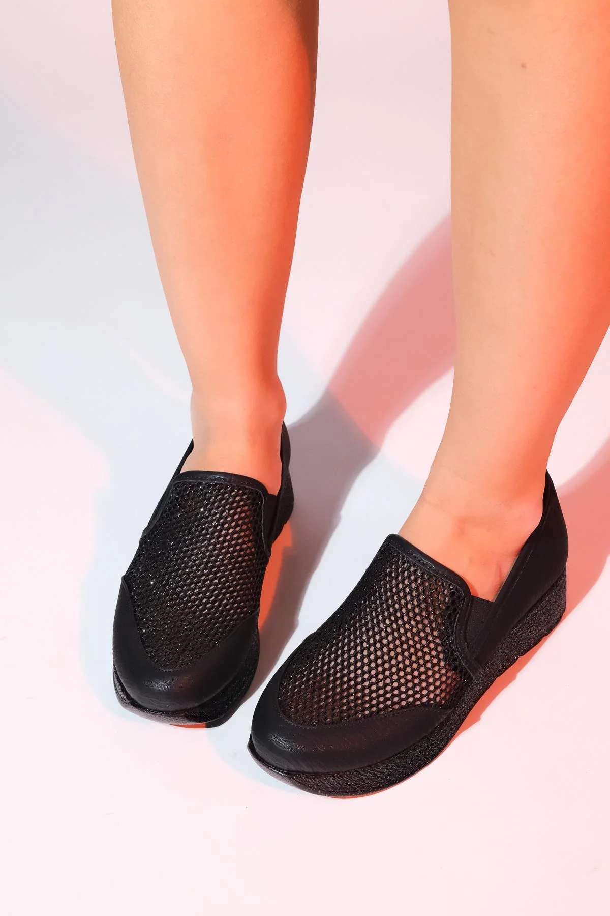Purcan - Black Glitter Mesh Chunky Sole Casual Shoe (Women) - Image 3