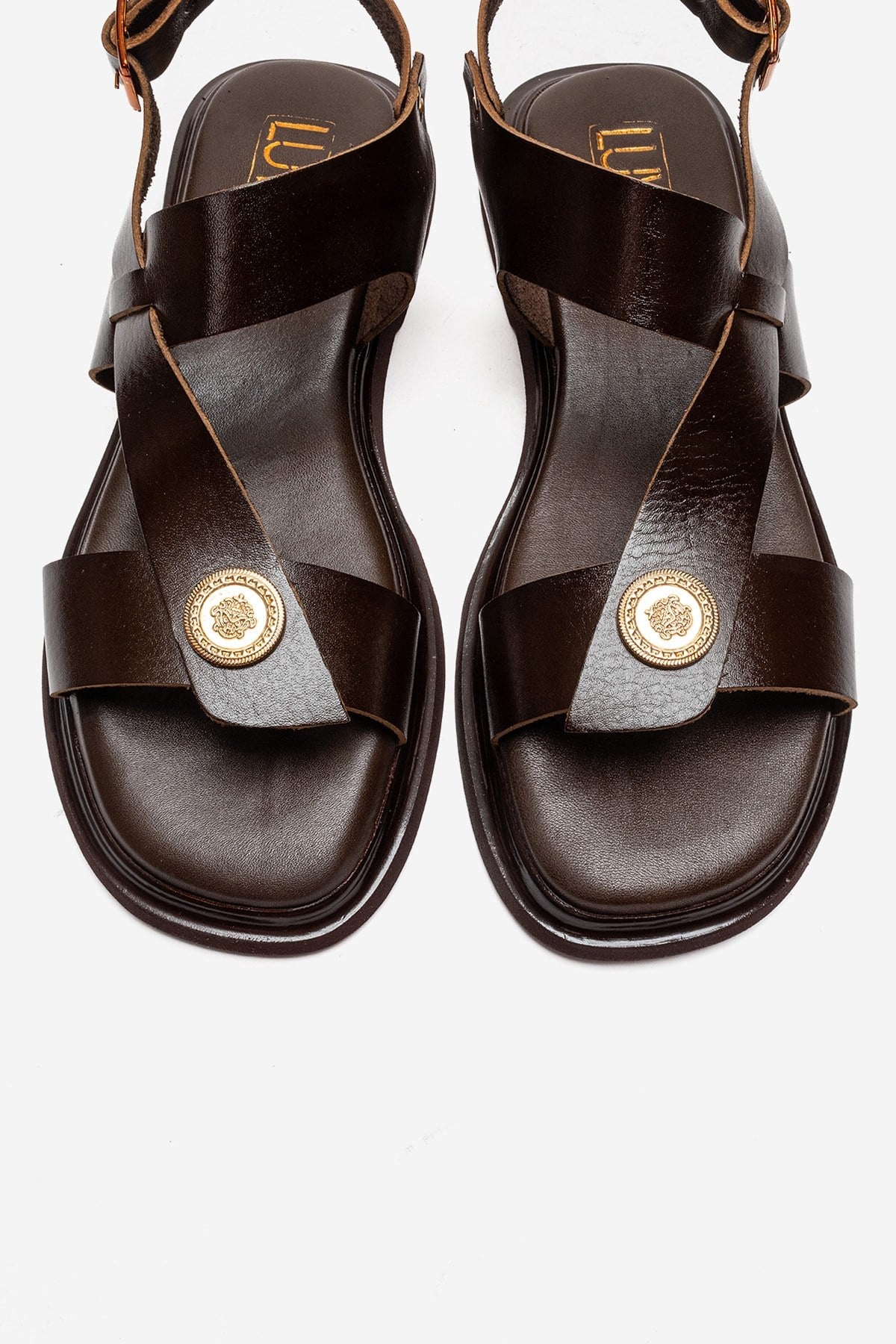QUELLA - Brown Genuine Leather Buckle Sandal (Women) - Image 2