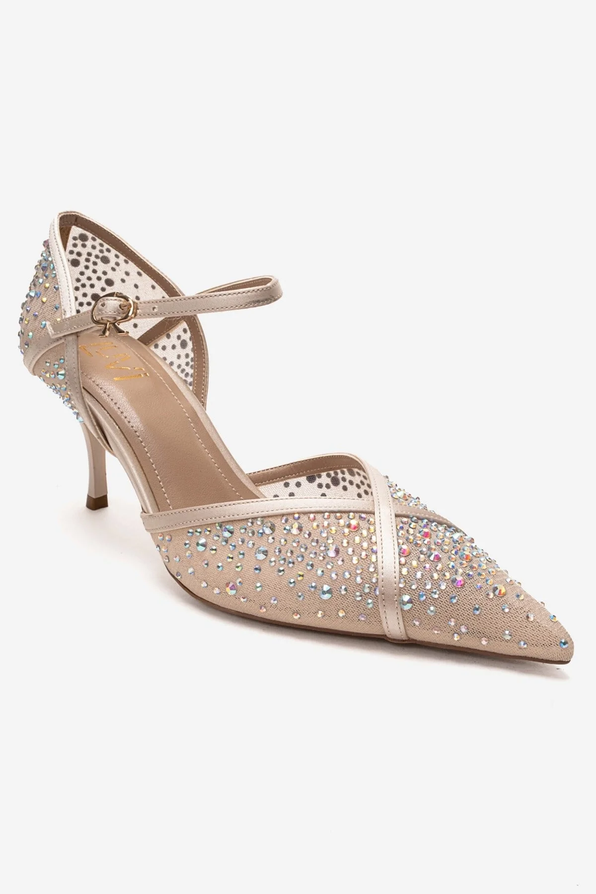 RACHEL - Beige Genuine Leather Satin Stone-Embellished Mesh Stiletto Pump (Women) - Image 3