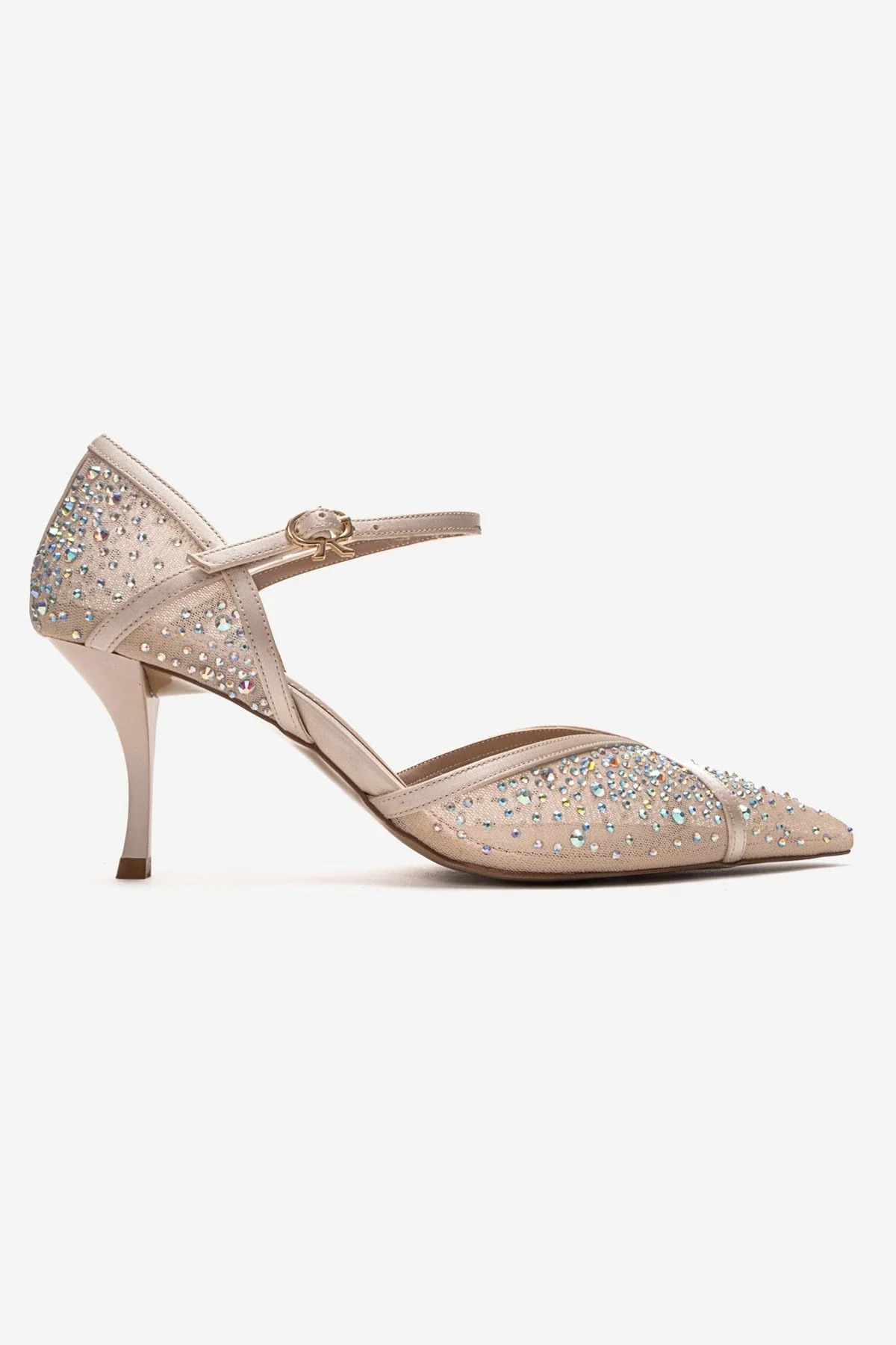 RACHEL - Beige Genuine Leather Satin Stone-Embellished Mesh Stiletto Pump (Women) - Image 4