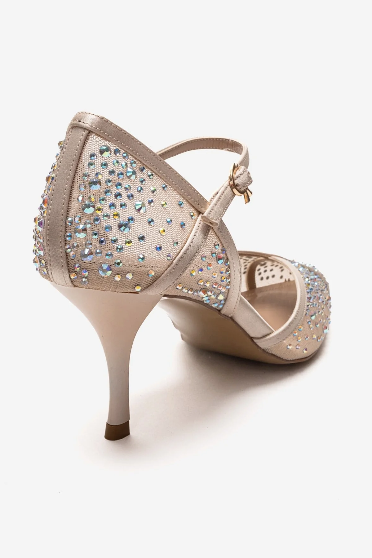 RACHEL - Beige Genuine Leather Satin Stone-Embellished Mesh Stiletto Pump (Women) - Image 5