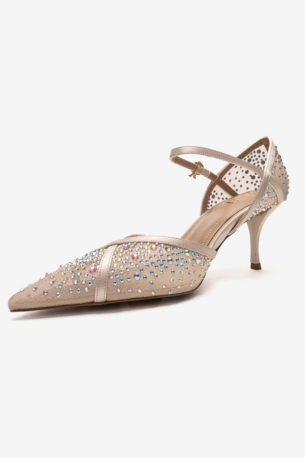 RACHEL - Beige Genuine Leather Satin Stone-Embellished Mesh Stiletto Pump (Women) - Image 6
