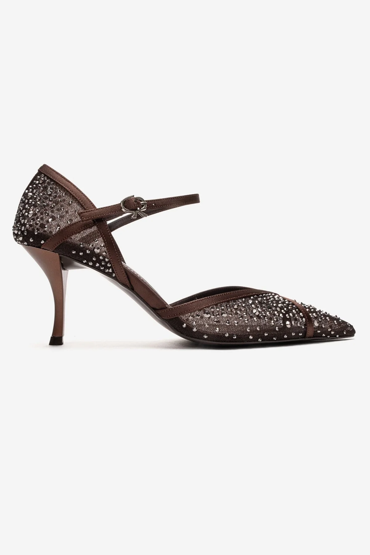RACHEL - Brown Genuine Leather Satin Stone-Embellished Mesh Stiletto Pump (Women) - Image 4