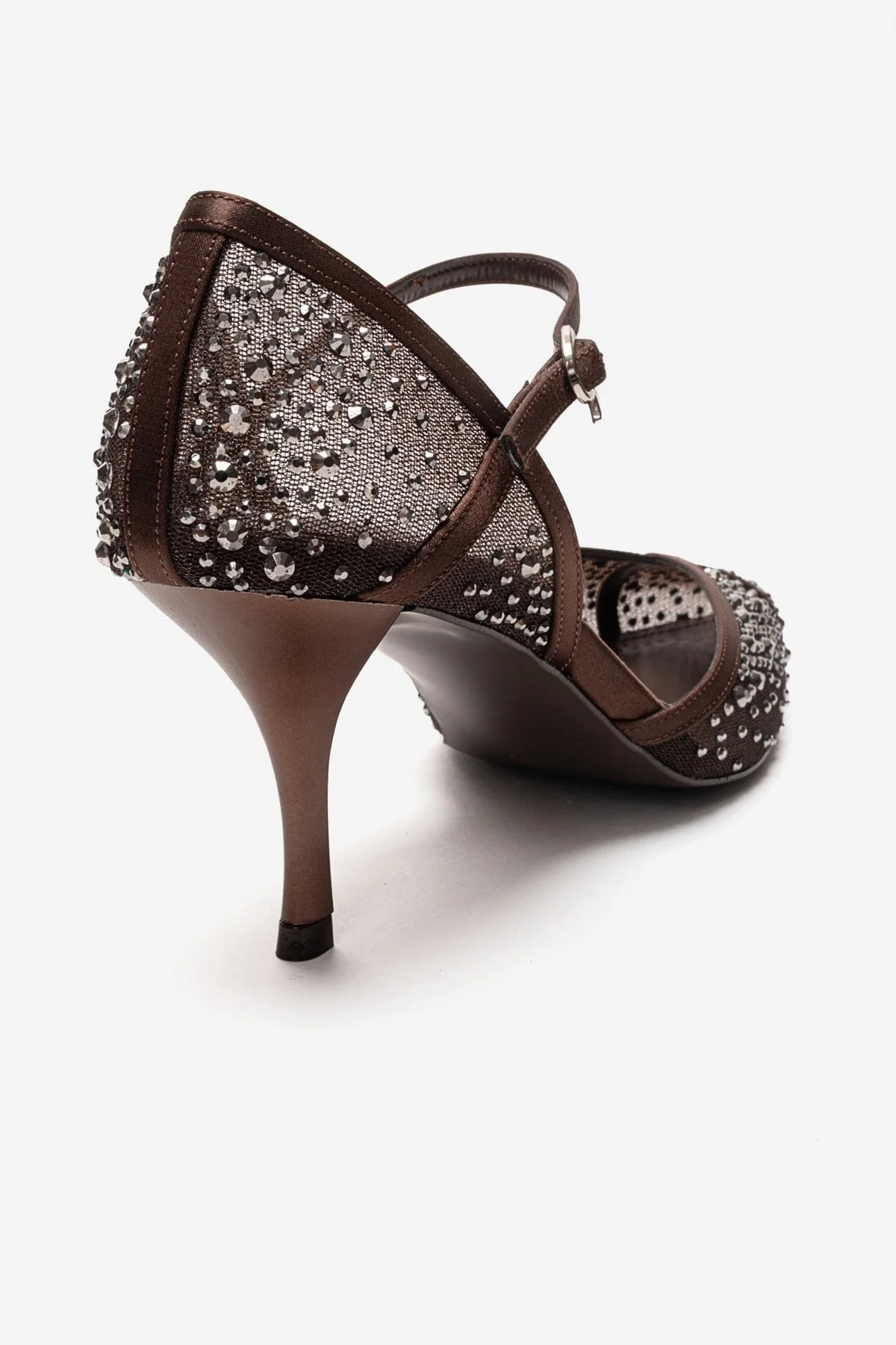 RACHEL - Brown Genuine Leather Satin Stone-Embellished Mesh Stiletto Pump (Women) - Image 5