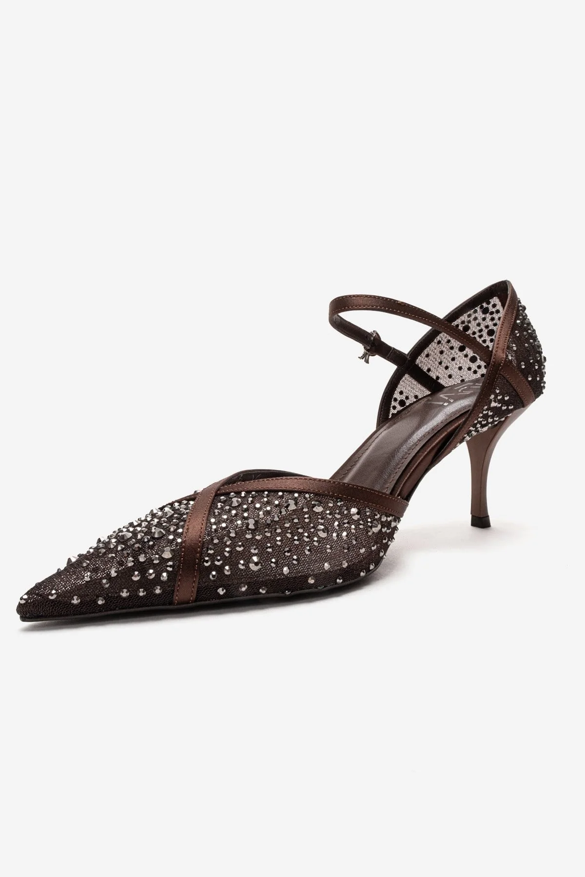RACHEL - Brown Genuine Leather Satin Stone-Embellished Mesh Stiletto Pump (Women) - Image 6