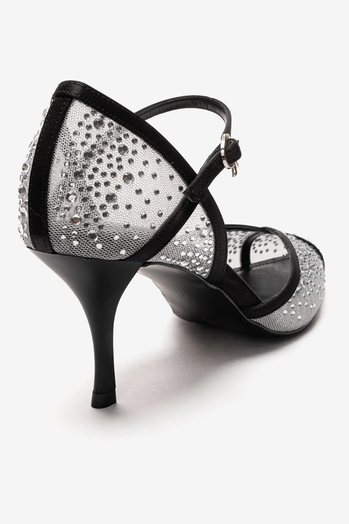 RACHEL - White And Black Genuine Leather Mesh And Satin Stone-Embellished Stiletto Pump (Women) - Image 5