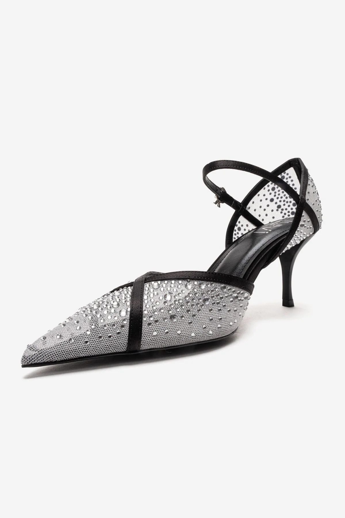 RACHEL - White And Black Genuine Leather Mesh And Satin Stone-Embellished Stiletto Pump (Women) - Image 6