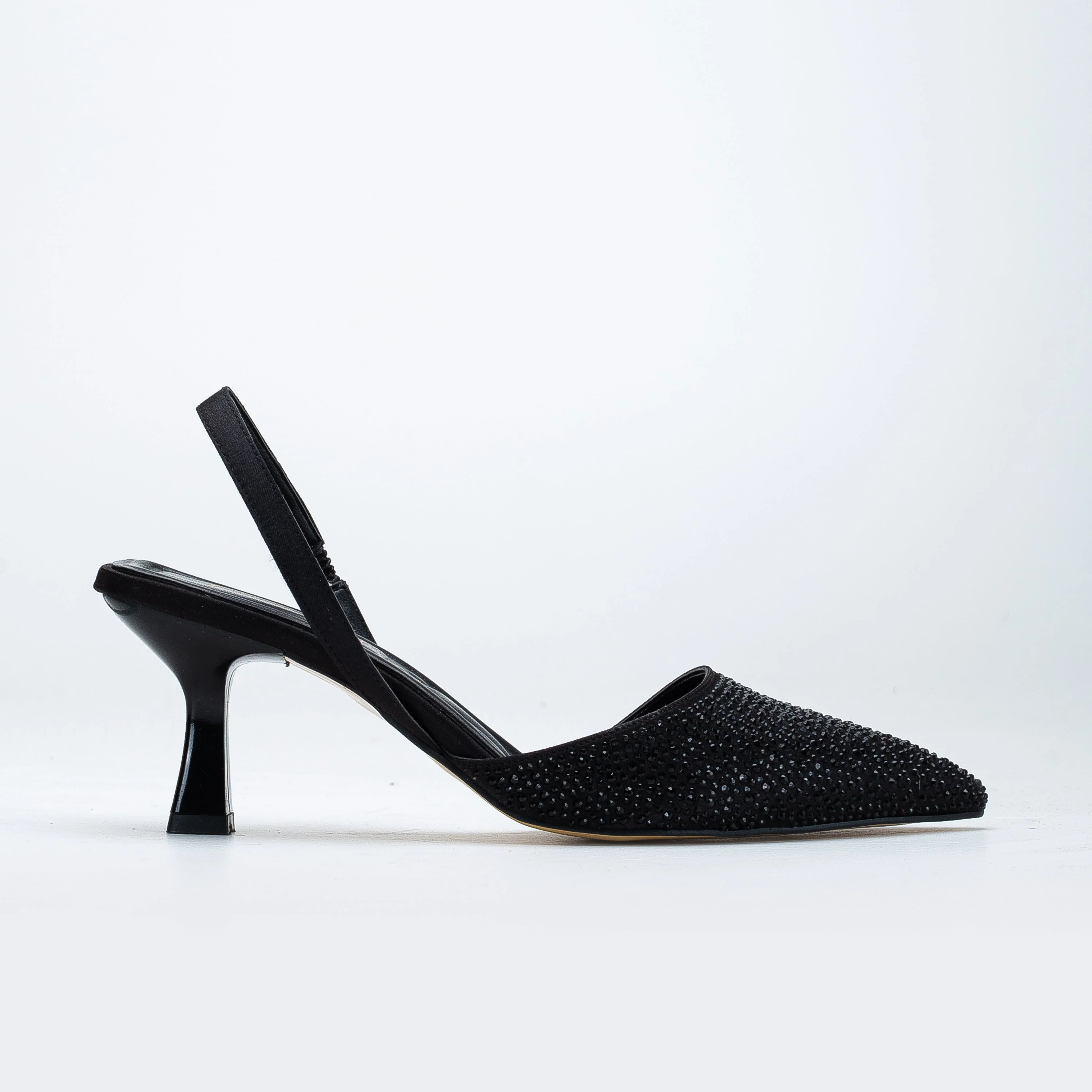 Rae - Black Rhinestone Slingback Kitten Heels
