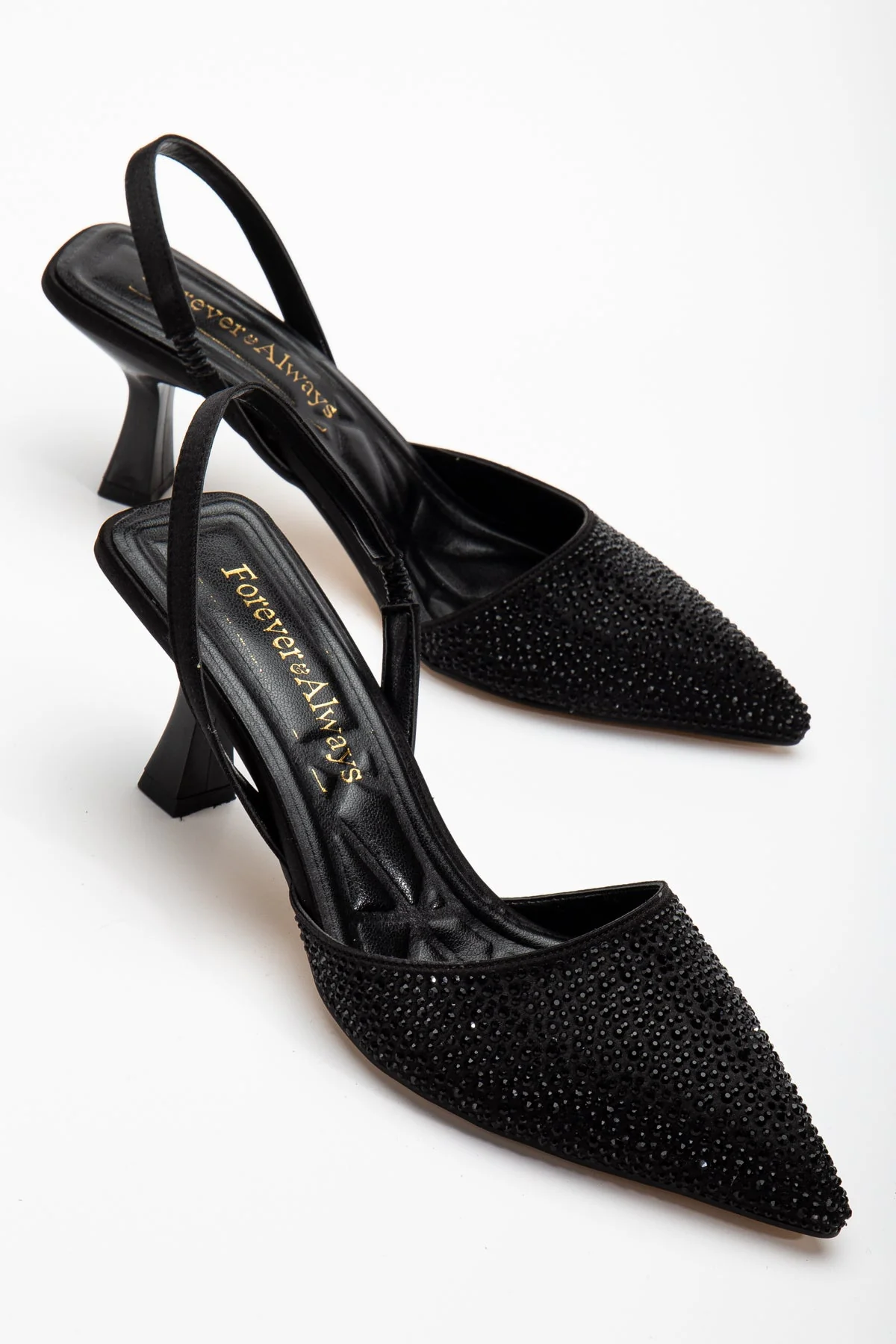 Rae - Black Rhinestone Slingback Kitten Heels - Image 2