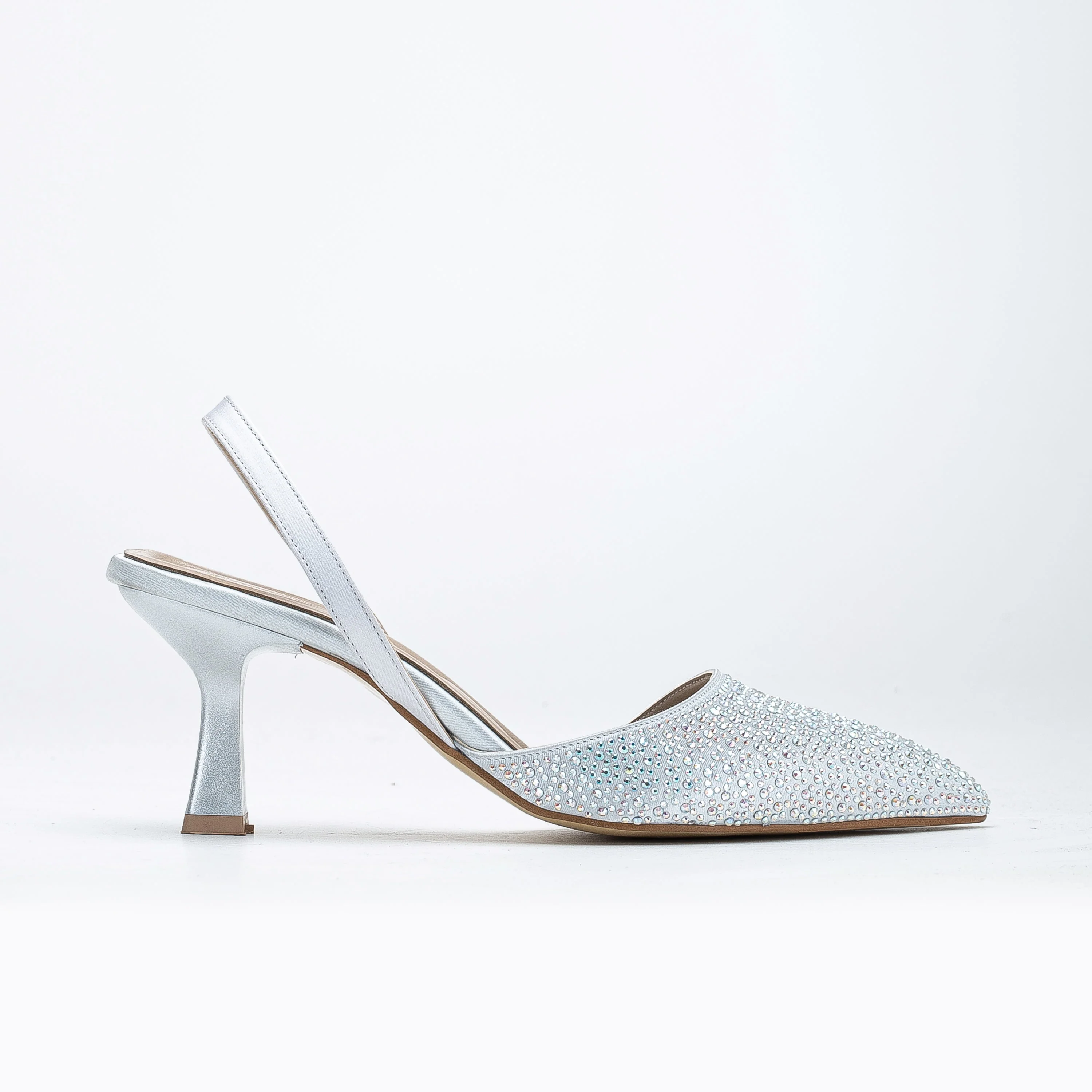 Rae - Silver Rhinestone Slingback Kitten Heels