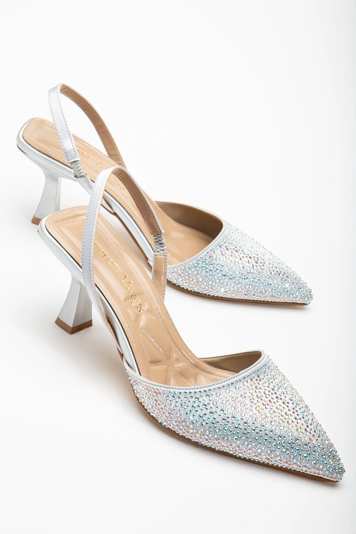 Rae - Silver Rhinestone Slingback Kitten Heels - Image 2