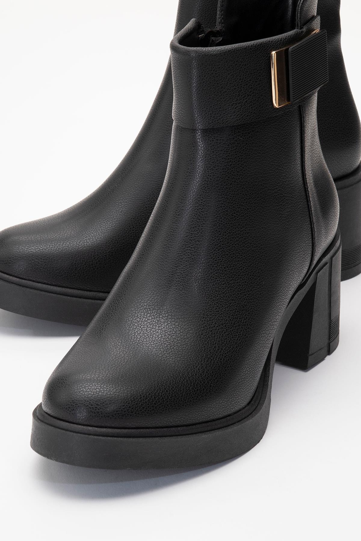 Rashe - Black Buckled Block Heel Boot (Women) - Image 3