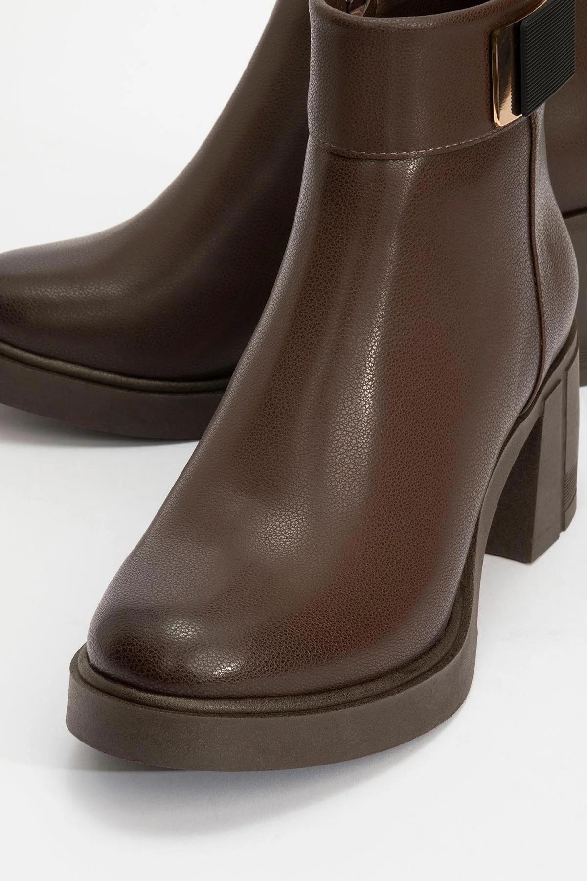 Rashe - Brown Buckled Block Heel Boot (Women) - Image 3