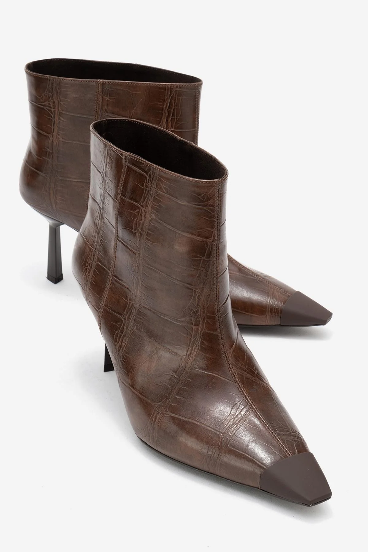 Rassel - Brown Croc-Print Pointed Toe Slim Heel Boot (Women)