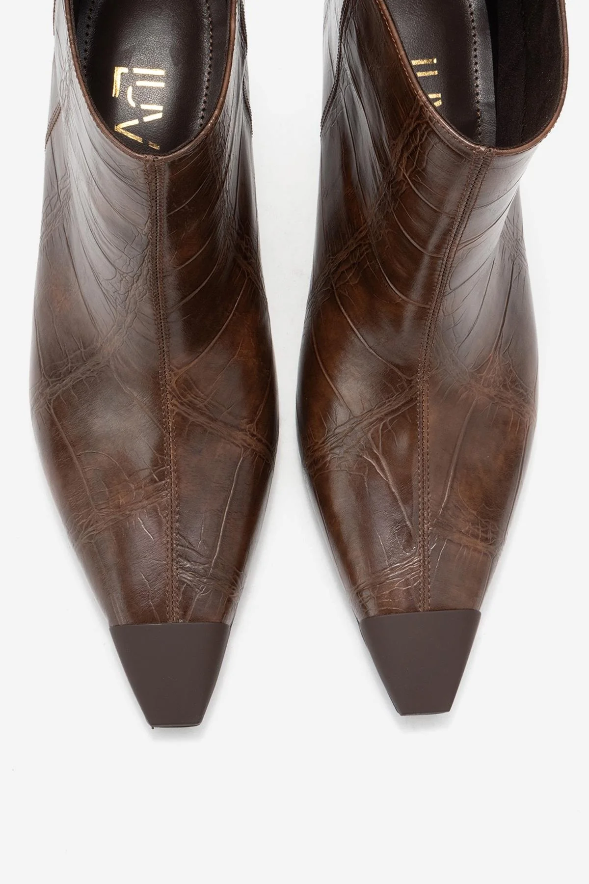 Rassel - Brown Croc-Print Pointed Toe Slim Heel Boot (Women) - Image 2