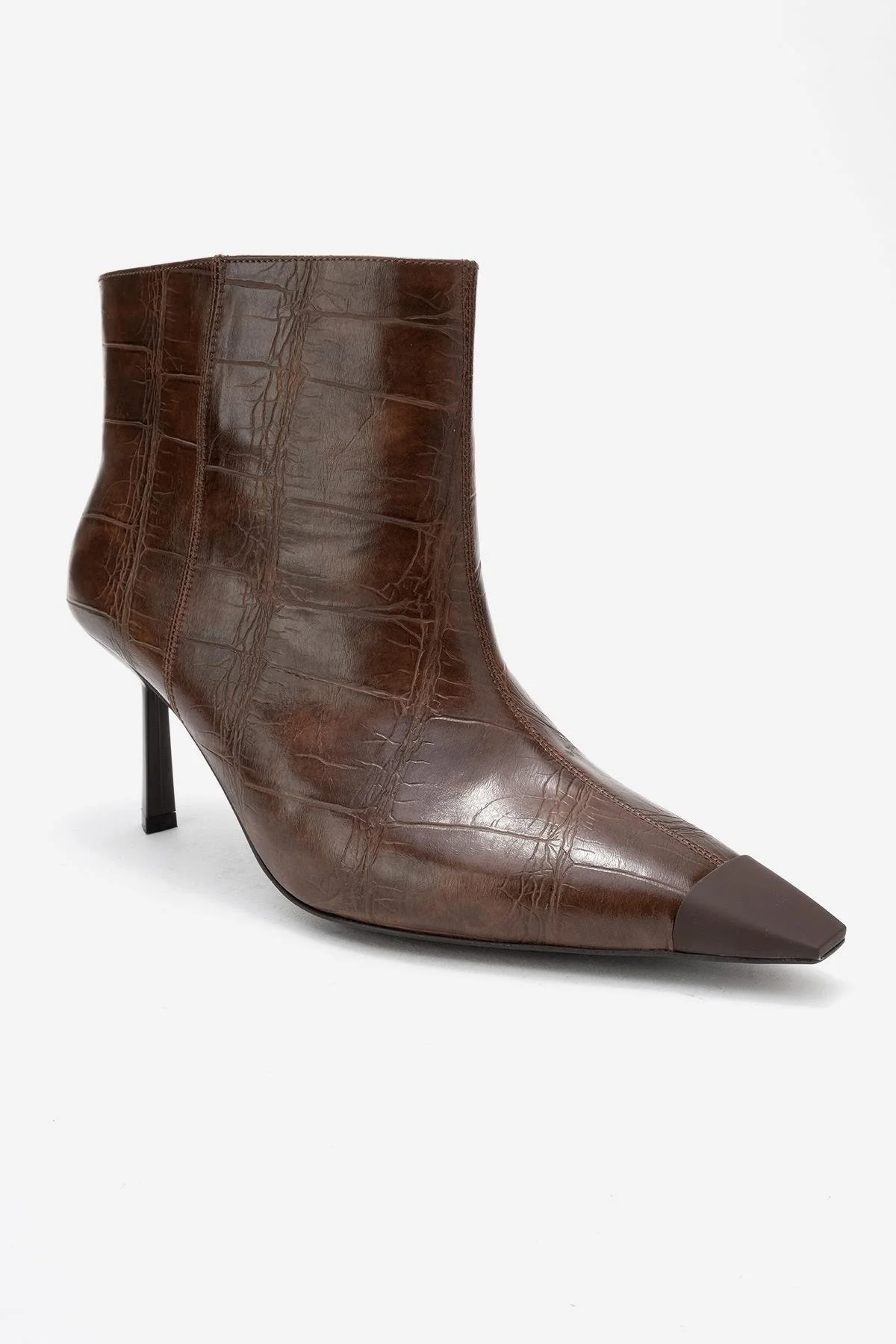 Rassel - Brown Croc-Print Pointed Toe Slim Heel Boot (Women) - Image 3
