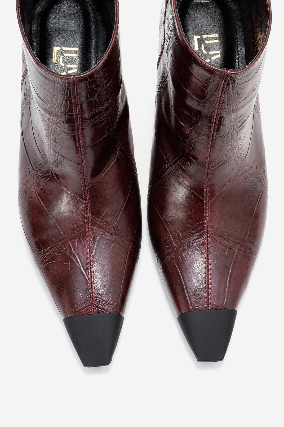 Rassel - Burgundy Croc-Embossed Pointed Toe Stiletto Heel Ankle Boot (Women) - Image 2