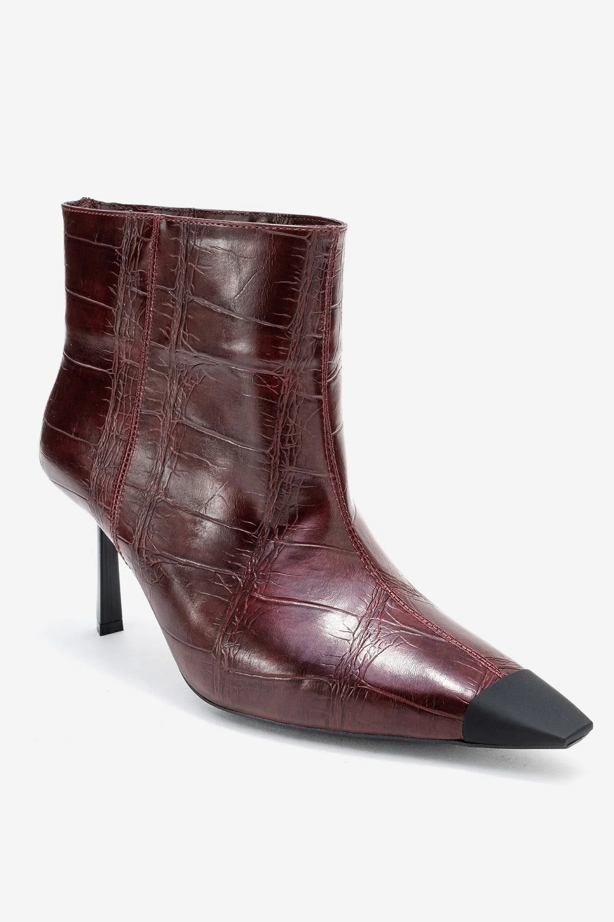 Rassel - Burgundy Croc-Embossed Pointed Toe Stiletto Heel Ankle Boot (Women) - Image 3