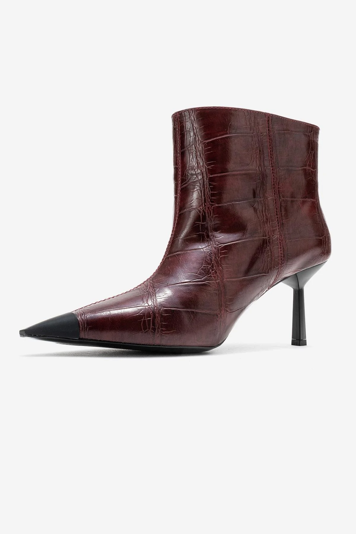 Rassel - Burgundy Croc-Embossed Pointed Toe Stiletto Heel Ankle Boot (Women) - Image 4