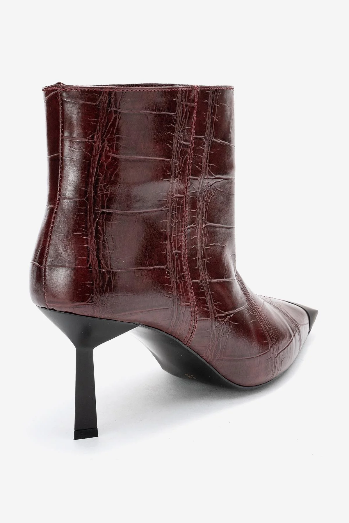Rassel - Burgundy Croc-Embossed Pointed Toe Stiletto Heel Ankle Boot (Women) - Image 5