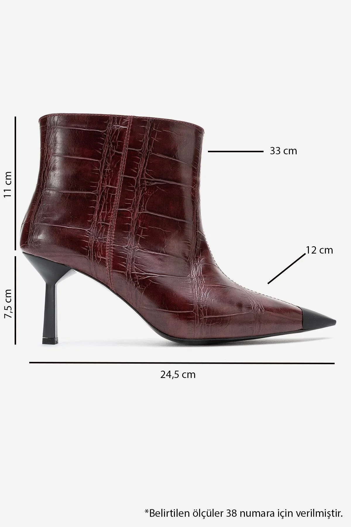 Rassel - Burgundy Croc-Embossed Pointed Toe Stiletto Heel Ankle Boot (Women) - Image 6