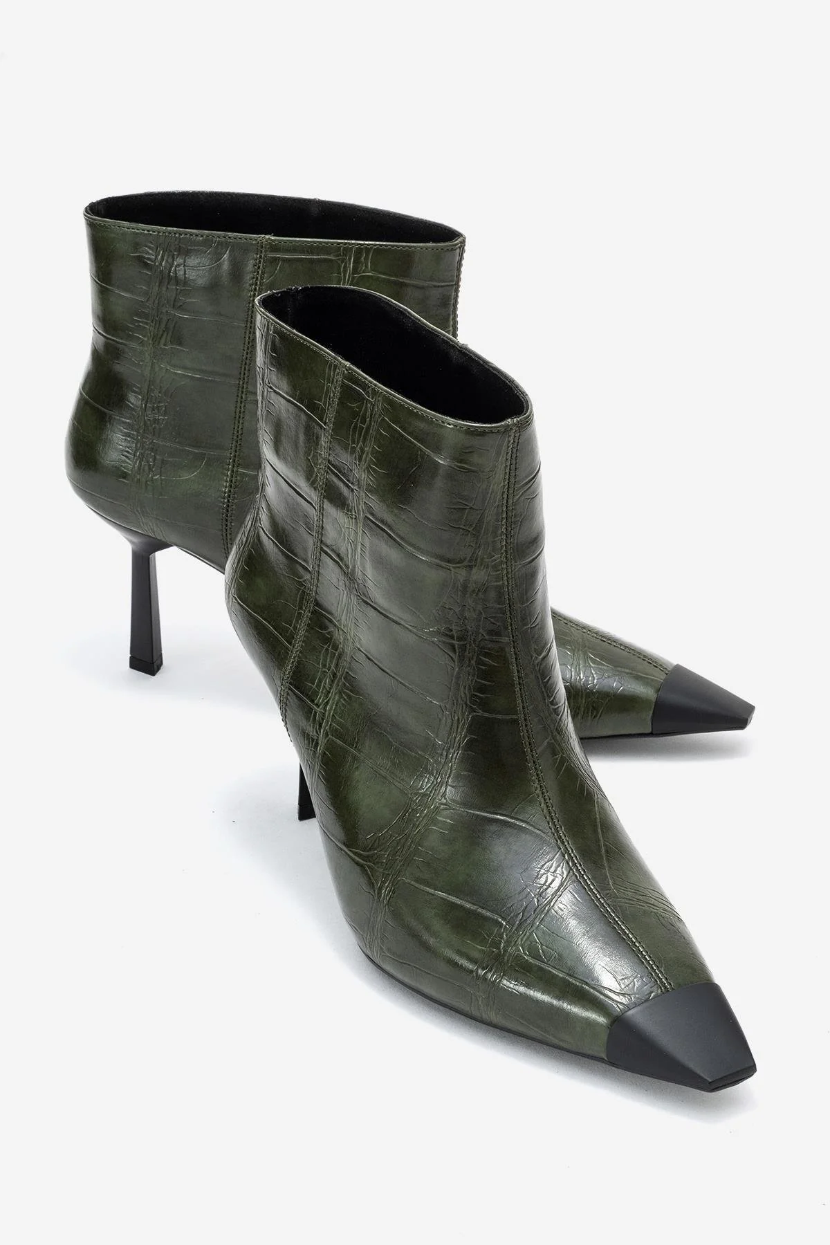 Rassel - Green Croc-Embossed Pointed Toe Stiletto Heel Ankle Boot (Women)