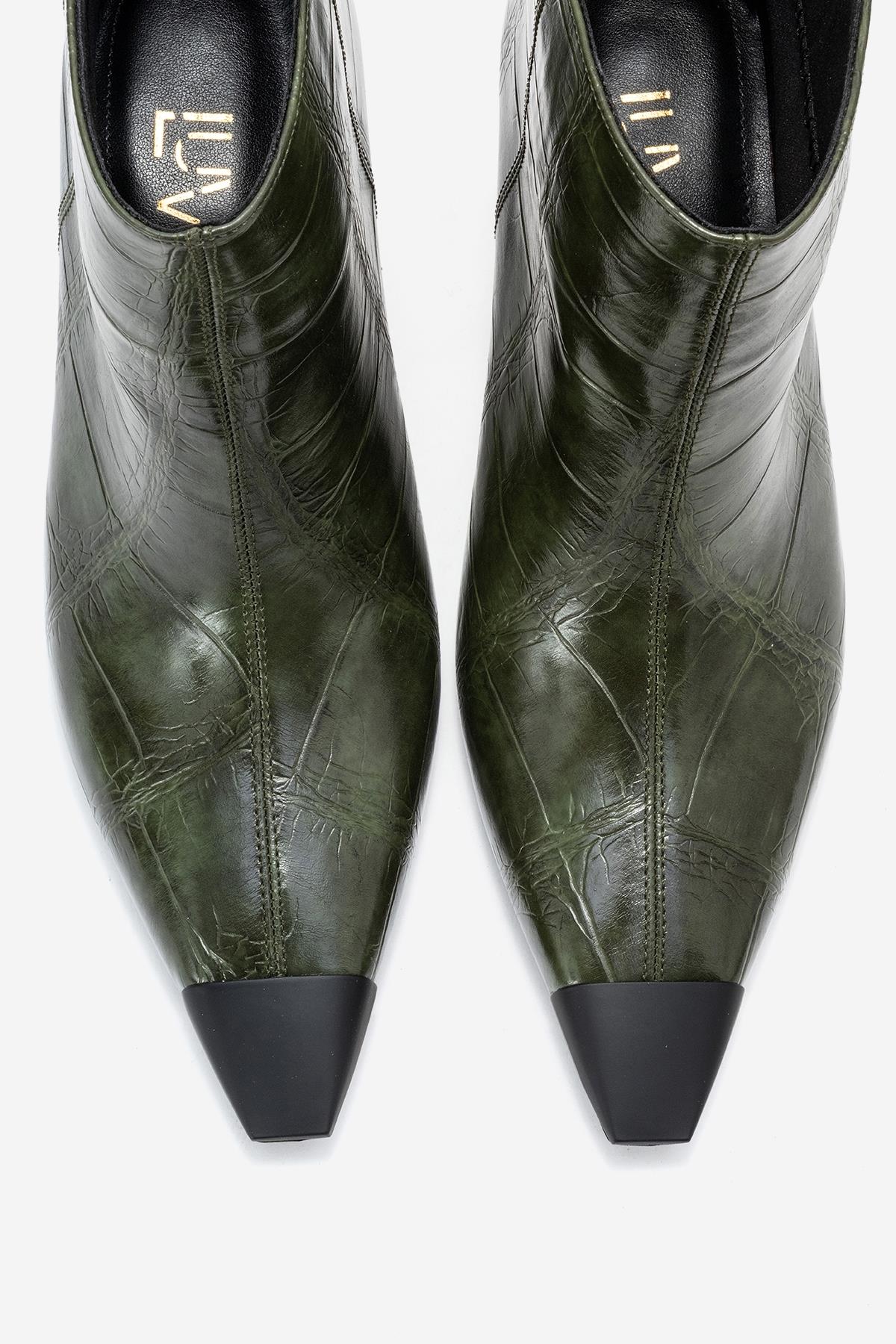 Rassel - Green Croc-Embossed Pointed Toe Stiletto Heel Ankle Boot (Women) - Image 2