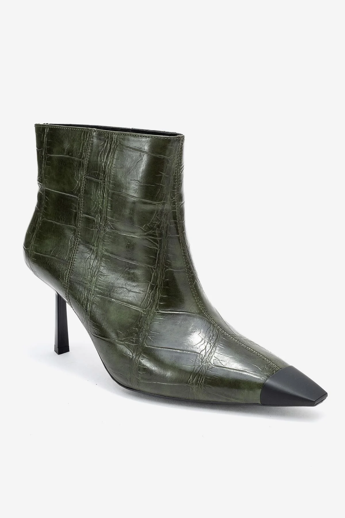 Rassel - Green Croc-Embossed Pointed Toe Stiletto Heel Ankle Boot (Women) - Image 3