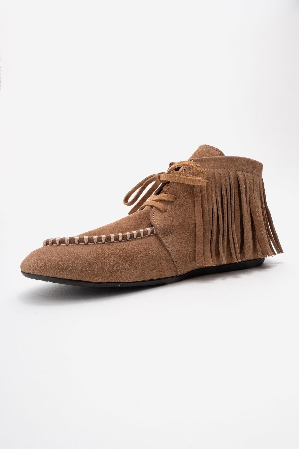 RAUX - Taupe Genuine Suede Leather Fringed Ankle Boot (Women) - Image 4