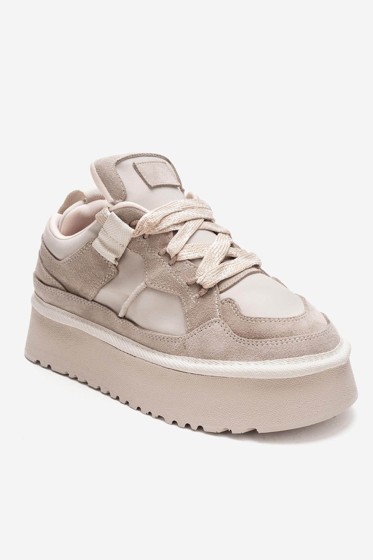 RIVEN - Beige Genuine Leather Platform Sneaker (Women) - Image 3