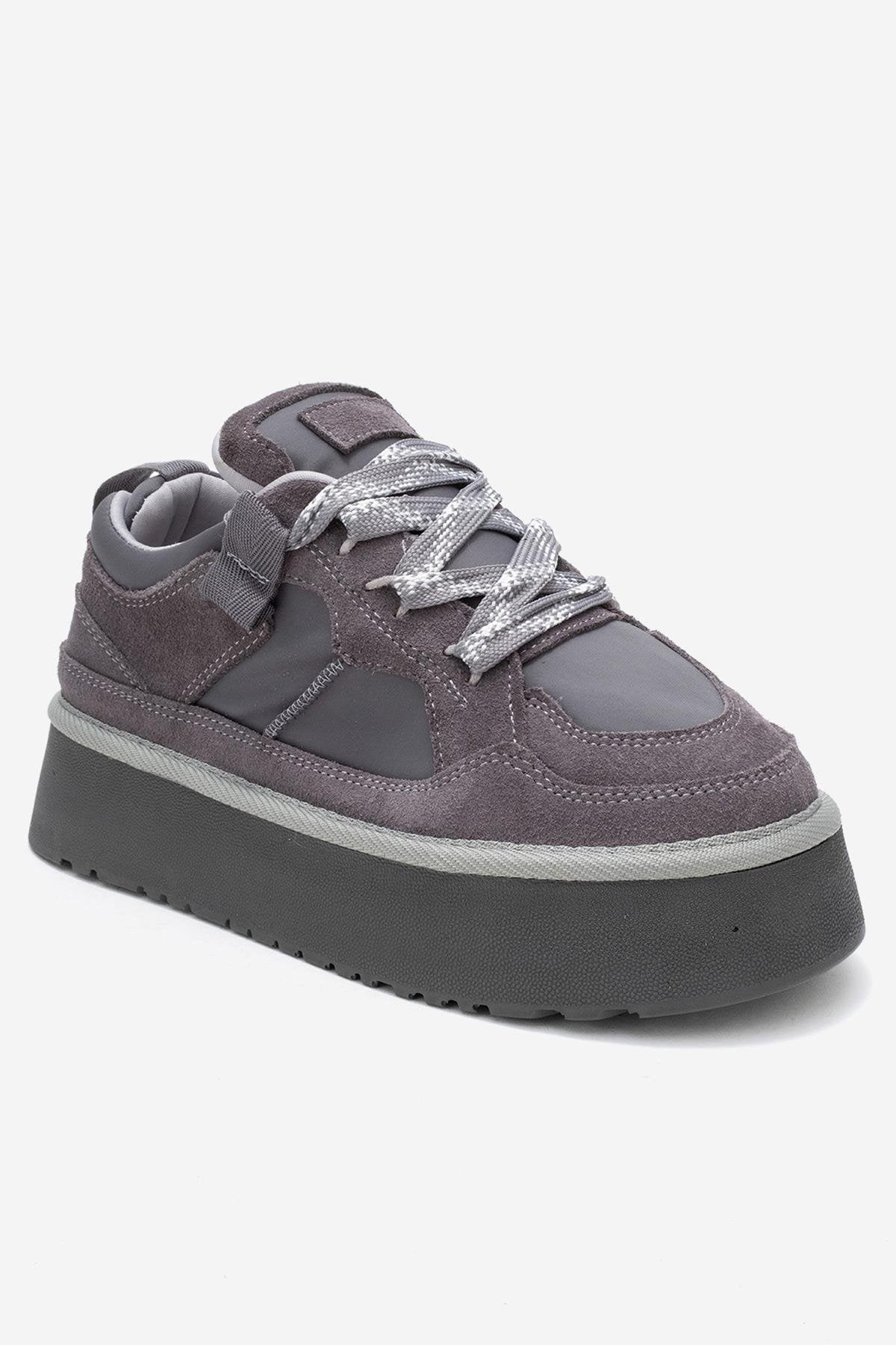 RIVEN - Gray Genuine Suede Leather Platform Sneaker (Women) - Image 3