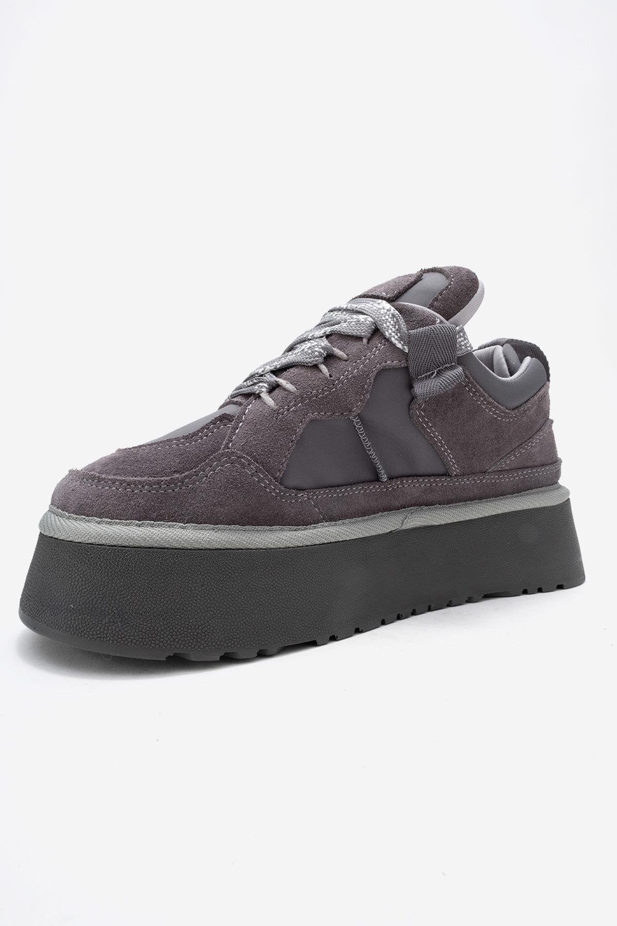 RIVEN - Gray Genuine Suede Leather Platform Sneaker (Women) - Image 4