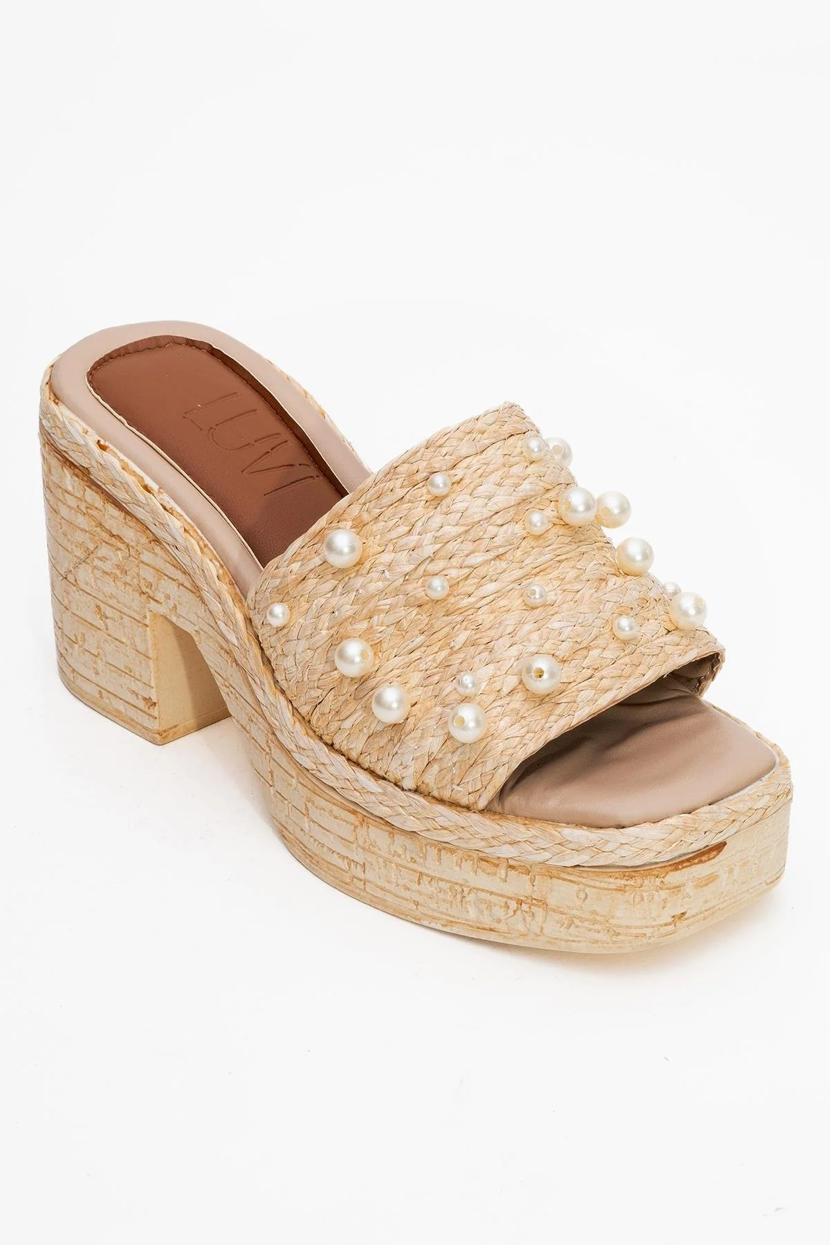 Rayne - Beige Straw Pearl Platform Heel Mule (Women) - Image 3