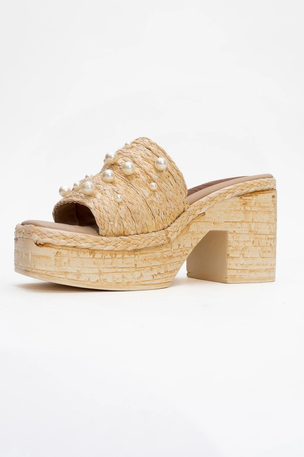 Rayne - Beige Straw Pearl Platform Heel Mule (Women) - Image 4